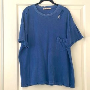 We The Free by Free People Blue Distressed Tee size S